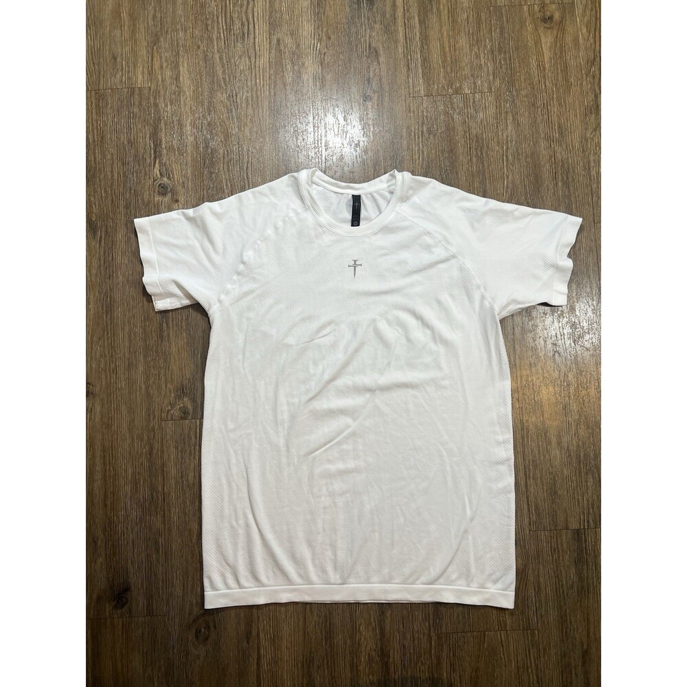 Three Nails Shirt Mens Medium White Short Sleeve Stretch Athletic Training Tee